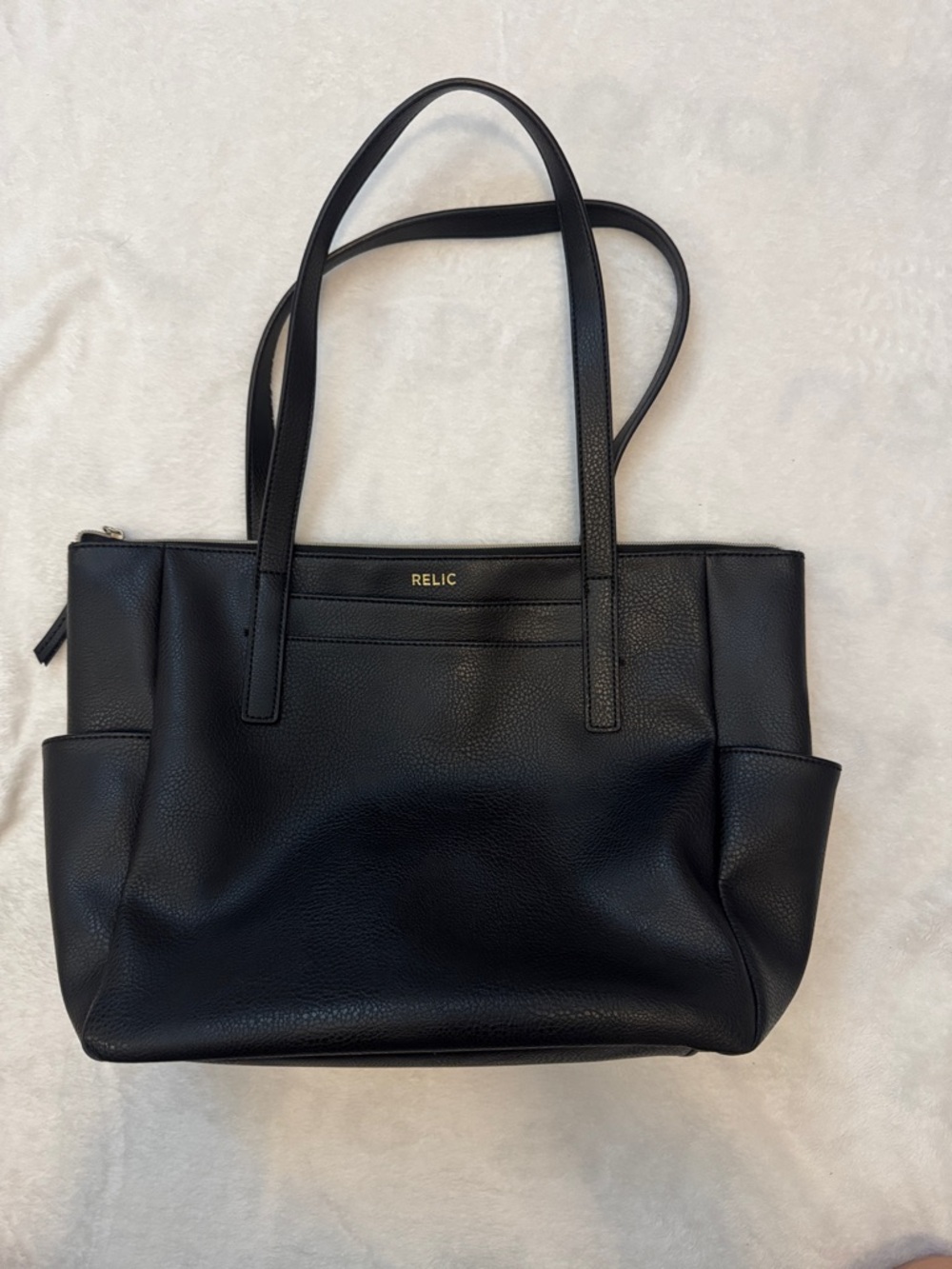 Relic Black Pebbled Tote with Side Pockets
